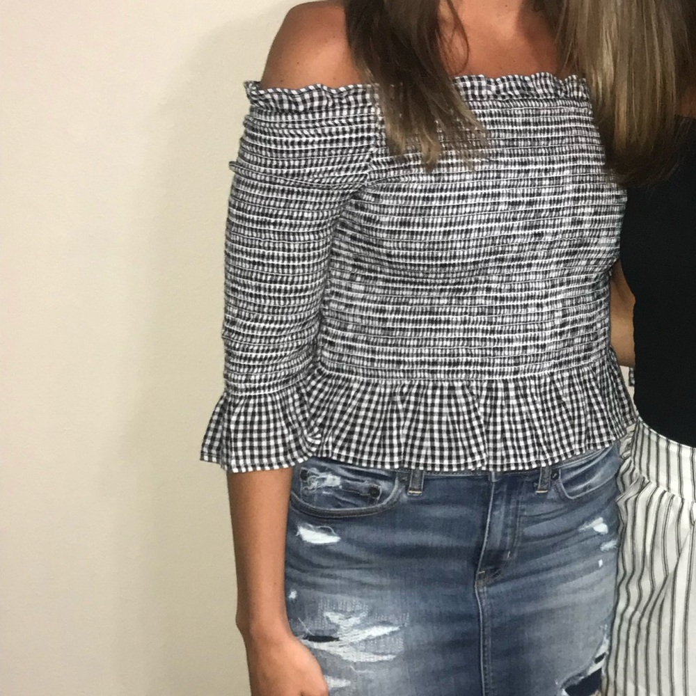 Black and White Checkered Off the shoulder top